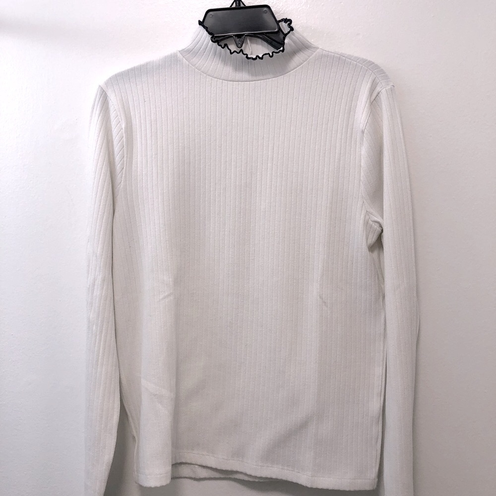 J. Crew mock neck sweater, white. Size M, cotton with stretch.